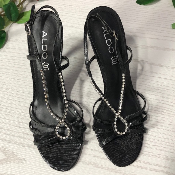 Aldo Black & Rhinestone Strappy Heels - Picture 4 of 8
